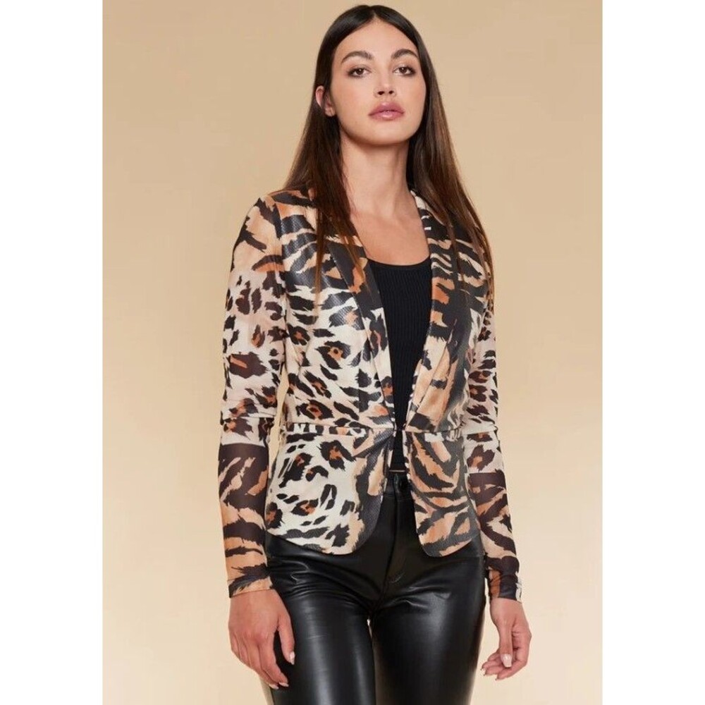 Oolala Cheetah Tiger Print Blazer Lightweight Jacket Retail $384 Size XS